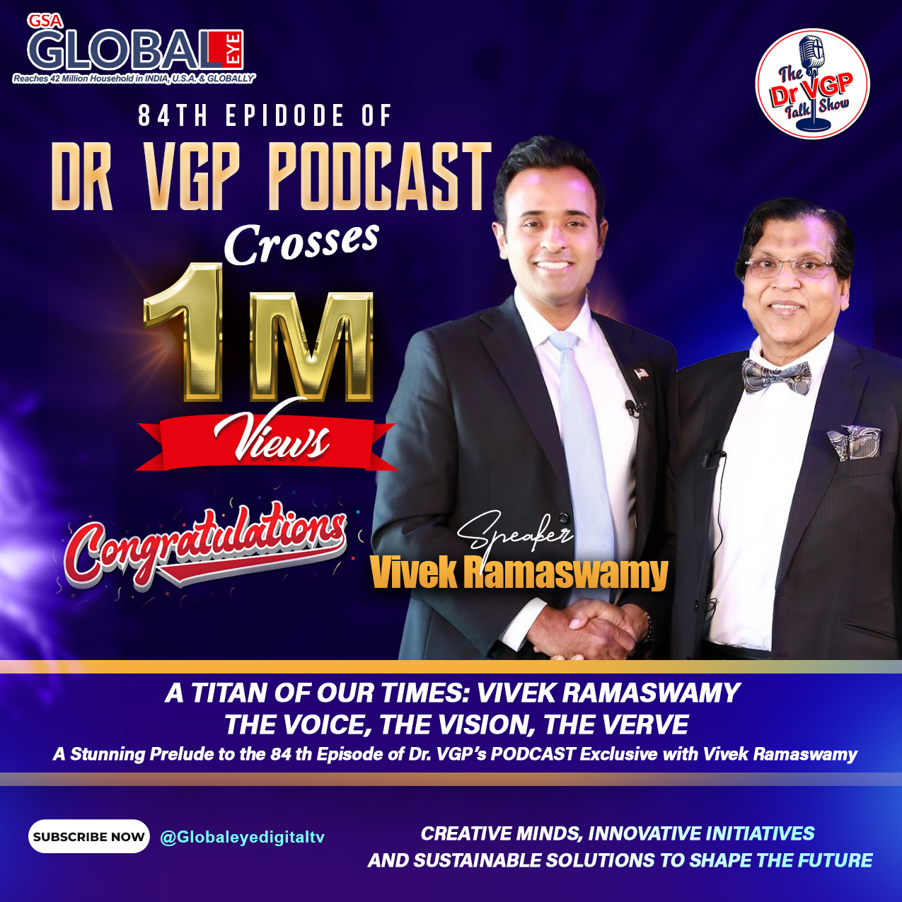 Dr. VGP Podcast poster featuring Vivek Ramaswamy